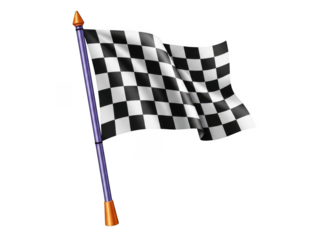 Waving checkered flag on a racing pole isolated on transparent background