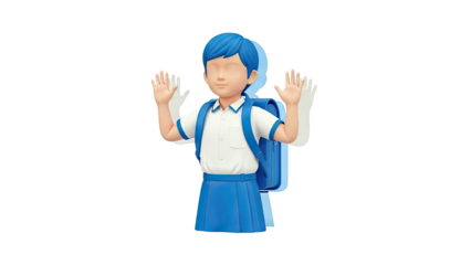 3D Cartoon Student with Backpack Waving Hands