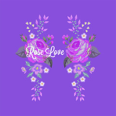 Romantic Rose Embroidery on Purple Background