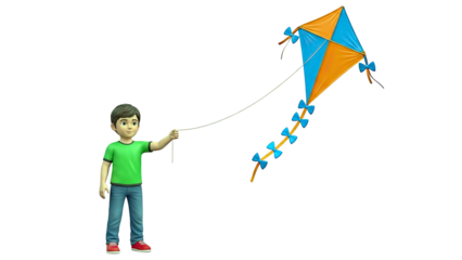 Boy flying an orange and blue kite