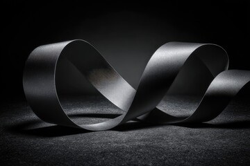 Elegant dark ribbon gracefully curves and twists against a black background