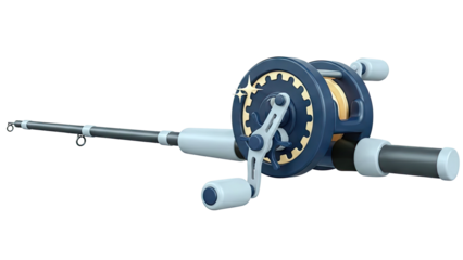 Dark Blue and Gold Fishing Reel and Rod