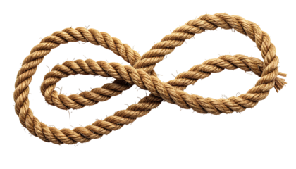 Intricately coiled thick rope, forming a figure-eight shape, against a stark black backdrop