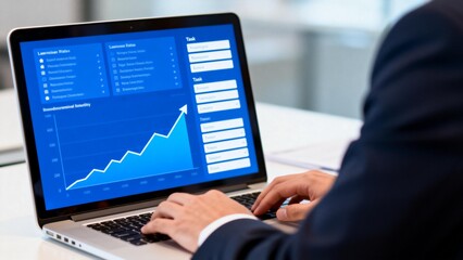 Person working on laptop with financial data