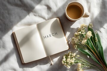 Spring Reset Workspace Flat Lay With Planner and Greenery