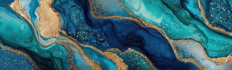 Swirling deep blues and teals with streaks of metallic gold shimmer