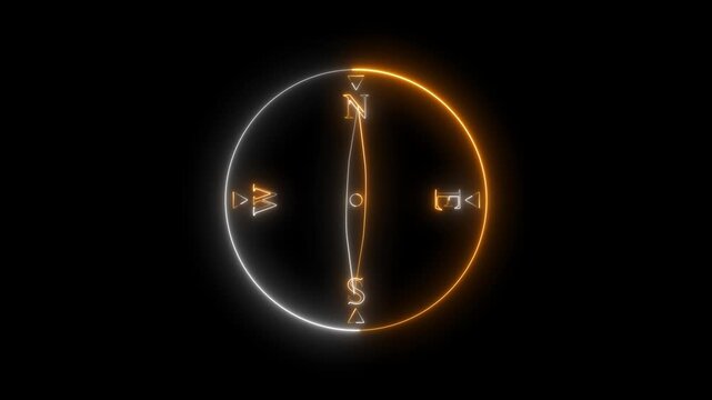 Glowing neon compass icon isolated on transparent background. Animated Compass Icon Forming Video. Compass with torn south east west direction marked. Neon sign.