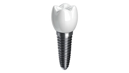 Isolated dental implant, crown and screw, showcasing a realistic, clean, and medical aesthetic