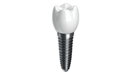 Isolated dental implant, crown and screw, showcasing a realistic, clean, and medical aesthetic