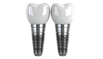 Isolated dental implants side-by-side, showcasing realistic appearance