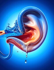 Illustration of a cross-section of an ear with water elements