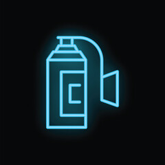 Obraz premium Neon blue spray can glowing on a black background, perfect for design projects related to graffiti, art, or street culture