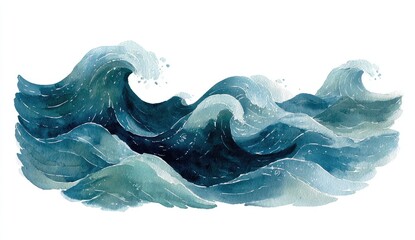 Watercolor waves splash and crest in a vibrant deep blue and teal ocean