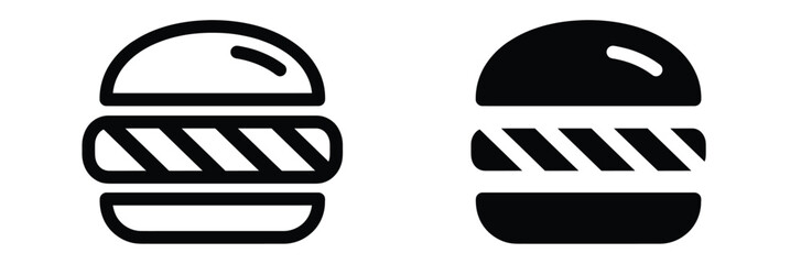 Hamburger icons in black and white for food or restaurant concepts,Hamburger icons. thin line vector icons,Burger Icon Vector Illustration Logo Template
