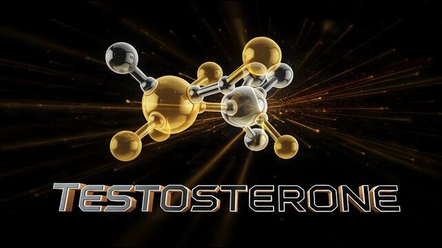 Dynamic 3D molecular structure representing a crucial male hormone, illuminated by vibrant energy particles against a stark dark background, symbolizing biological strength and vitality