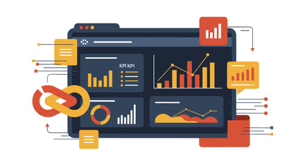 Modern digital dashboard displaying various data analytics, charts, and graphs for business intelligence and financial reporting.