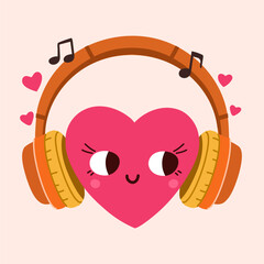 Heart character listening to music in headphones