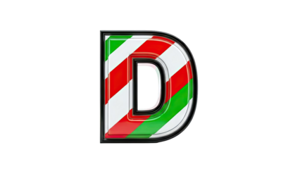 Letter D with Red, Green, and White Stripes