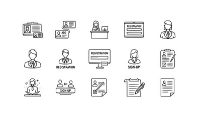 Thin line registration icon collection for form creation editing and user sign up vector