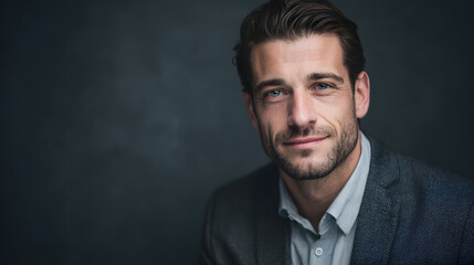 Portrait of professional agent in business attire with calm smile, symbolizing agent, professional communication, client service and business consulting