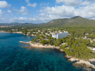Aerial view, Spain, Balearic Islands, Mallorca, Capdepera, Cuevas de Arta and Platja de Canyamel