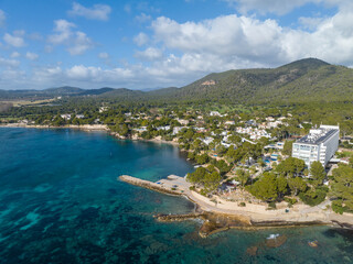 Aerial view, Spain, Balearic Islands, Mallorca, Capdepera, Cuevas de Arta and Platja de Canyamel