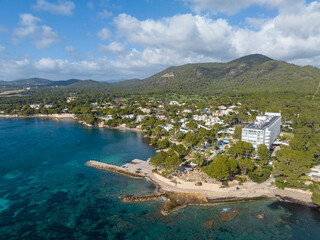 Aerial view, Spain, Balearic Islands, Mallorca, Capdepera, Cuevas de Arta and Platja de Canyamel