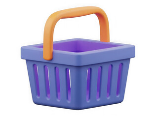 3d rendering of an empty shopping basket with orange handle isolated on transparent background