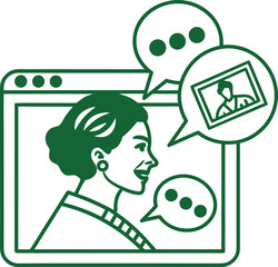 Flat online audience icon green single color vector illustration