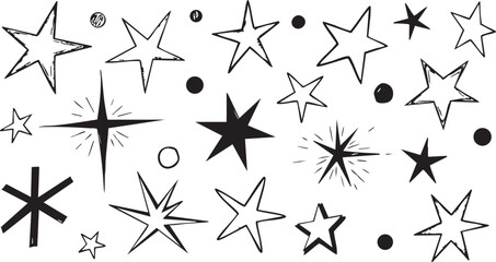 Fototapeta premium Black and white starburst shapes and stars on white background