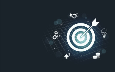 Obraz premium Business target achievement and strategic planning concept with bullseye and professional icons vector illustration