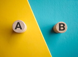 Plan A and Plan B symbol on blue and yellow background. Business strategy and decisions concept.