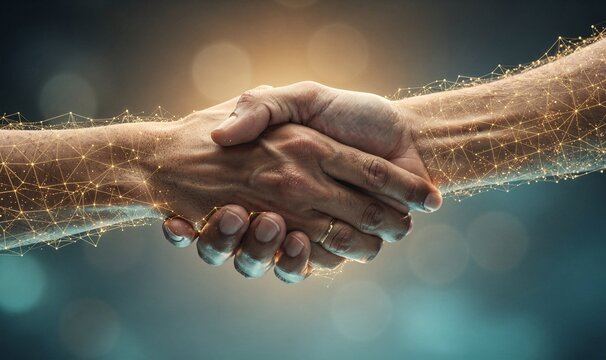 Digital technology and business growth concept with glowing network connections, teamwork, secure data exchange or investment analysis, representing corporate strategy innovation, global communication - Powered by Adobe