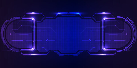 Abstract futuristic blue hi tech background with tech style display screen and empty space and grid line pattern. © Alleachday