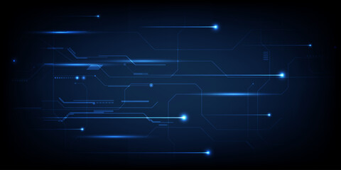 Obraz premium Vector illustrations of futuristic digital technology background with digital element and grid line circuit network for advertising and game artwork.Future tech design concepts.