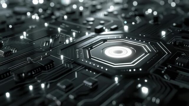 High-resolution of a computer microchip showcasing advanced circuit design.