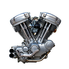 Detailed view of a powerful v twin motorcycle engine against a black background © SHAHNAZ
