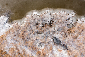Beautiful natural landscapes from a drone. Frozen Lake Dabie in Poland.