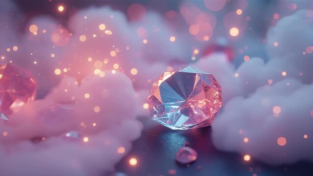 Magical Pink Diamond Shimmering Among Soft Clouds