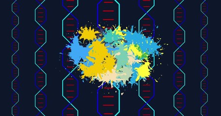Animation of chemical formulas and data processing over rotating dna chain - Powered by Adobe