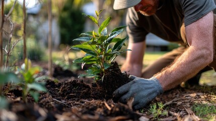 Fototapeta premium Planting Native Plants in Backyard to Attract Local Wildlife