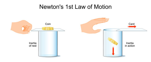 Newton's First Law. Inertia Experiment with Card and Coin.
