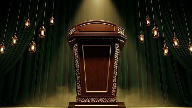 Ornate lectern with hanging lanterns