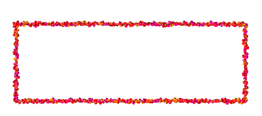 Rectangular frame created with scattered, small confetti in vibrant colors of pink, orange