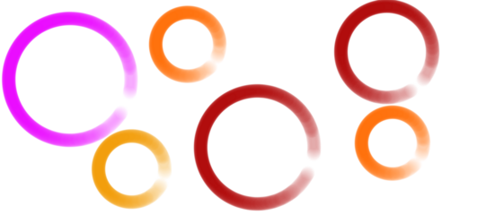 Brightly colored rings on a white background, varying in size and color, including red, orange