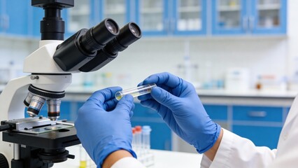 Scientist examining test tube in lab