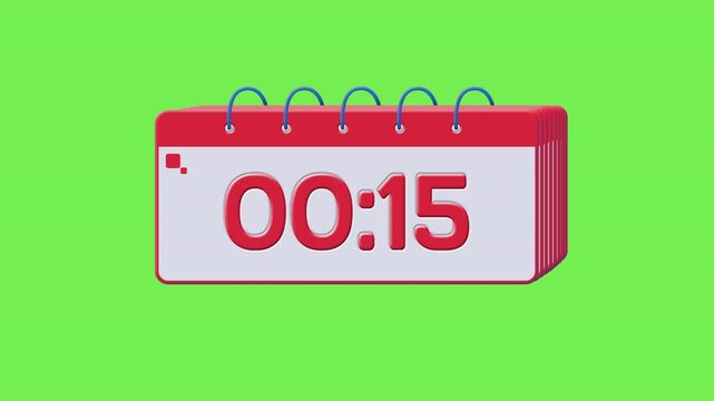 3D Countdown 15 Seconds Calendar Animation. Modern Time Management Concept with Page Motion