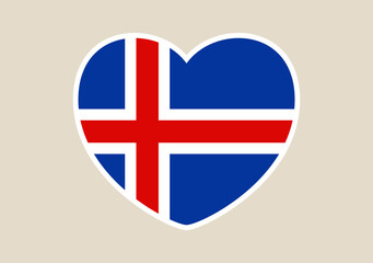 Obraz premium Icelandic national flag inside a love heart symbol vector illustration showing patriotism, pride, and support for Iceland.