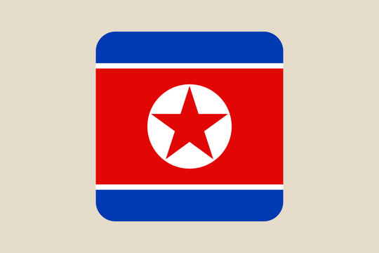 North Korea Flag Icon Stylized as a Rounded Square Button for Web and App Design in a Modern Flat Vector Style.