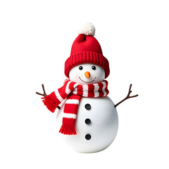 A cheerful snowman wearing a red hat and scarf stands against a black backdrop